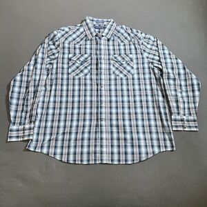 Pendleton Frontier Western Shirt Mens Blue Plaid SS Pearl Snap Up Size XXL